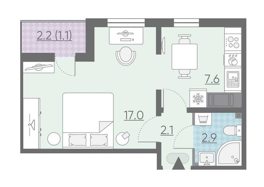 Однокомнатная квартира в : площадь 30.7 м2 , этаж: 14 – купить в Санкт-Петербурге